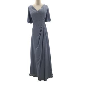 FORMAL PARTY 14 1x plus blue vneck draped lace up maxi bridesmaid dress B96